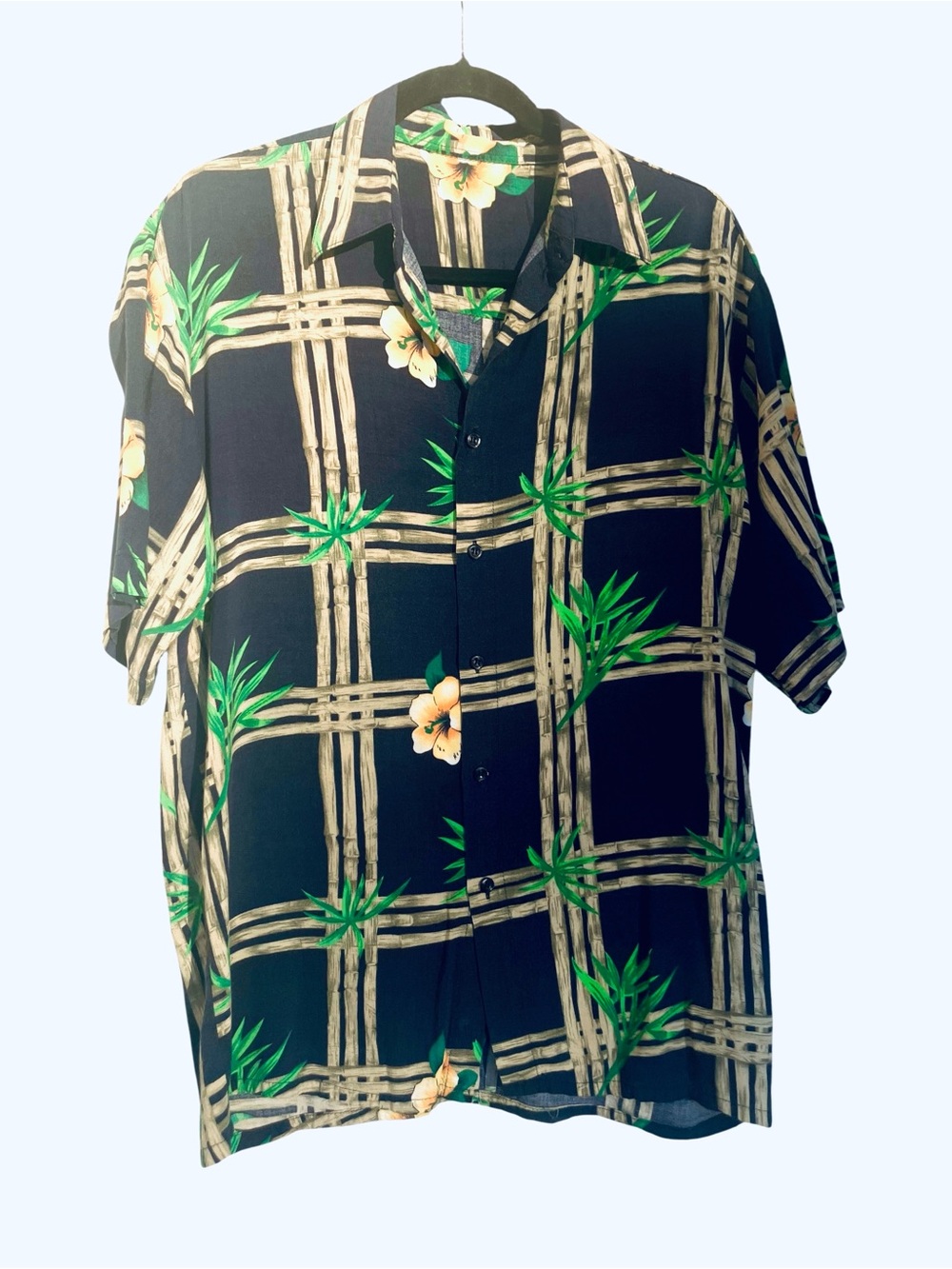 Vintage Hawaiian Shirt Tropical Bamboo Hibiscus Resort Men’s Large